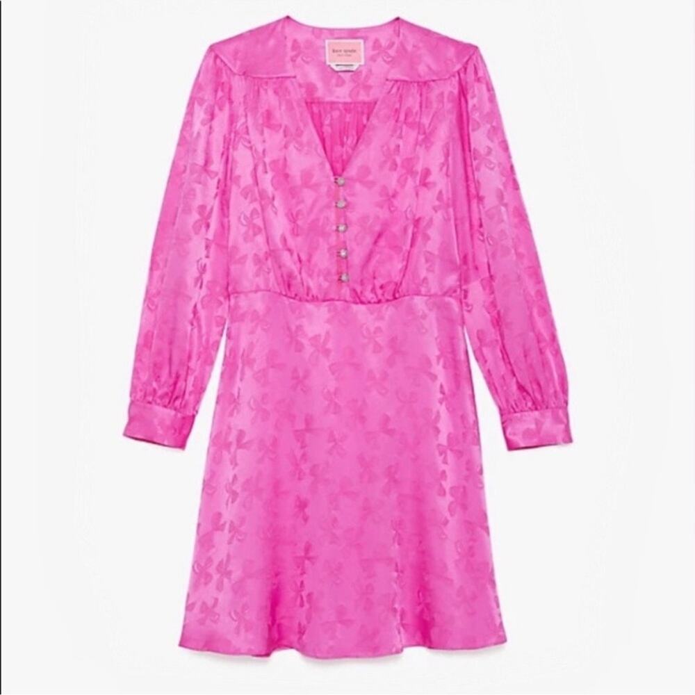 Kate Spade Jewel Button Bow Jacquard Dress Pink Size 6 NWT‎